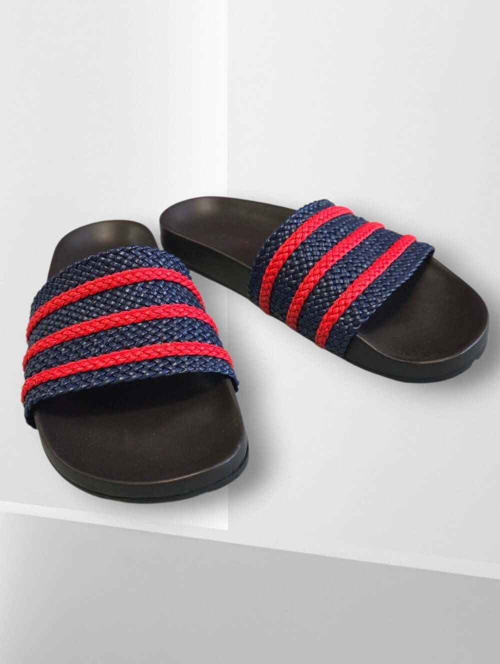 adidas x Wales Bonner Adilette Woven Slides Navy/Red/Brown Mens 7 | Women's 8.5